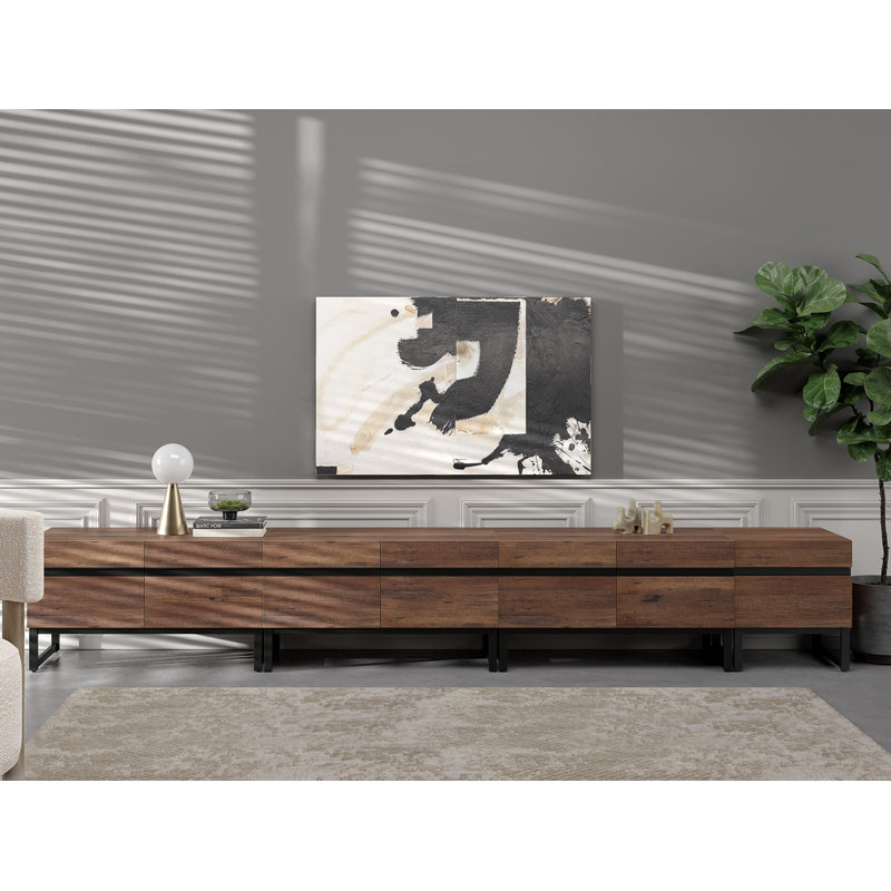 Nellie Modern TV Stand For Tvs Up To 110 Inches, 4-In-1 Entertainment Center With Storage Cabinets And Metal Base, Media Console For Living Room, 124"