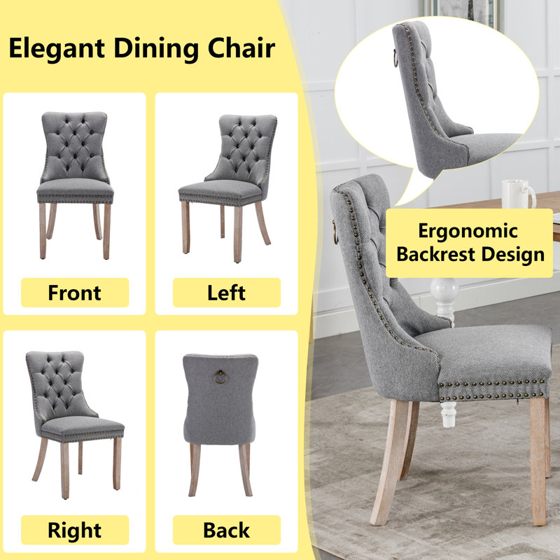 Jesly Tufted Linen Dining Chair (set of 2）, Gray