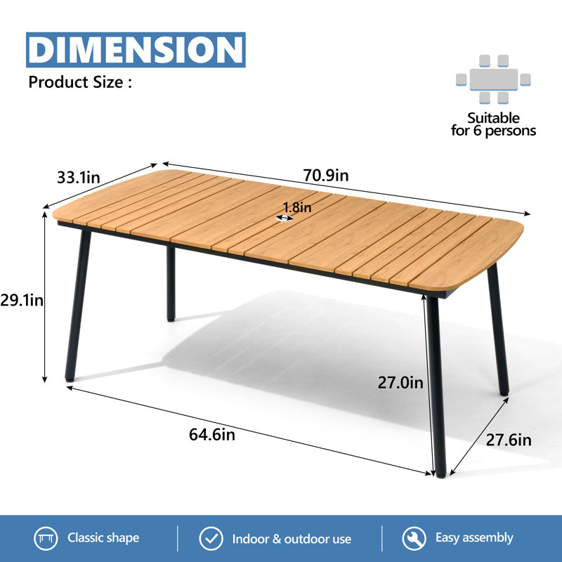 Oval Patio Dining Table With Umbrella Hole and Aluminum Frame, Brown, 33.1" W x 70.9" L x 29.1" H