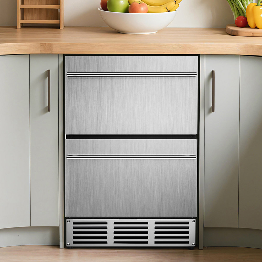 Simzlife 23.5"W 5 Cubic Feet 160 Cans Under-Counter Beverage Refrigerator- Freestanding/Built-In/Under Counter Cooler with Commercial Grade Double Stainless Steel Door Simzlife