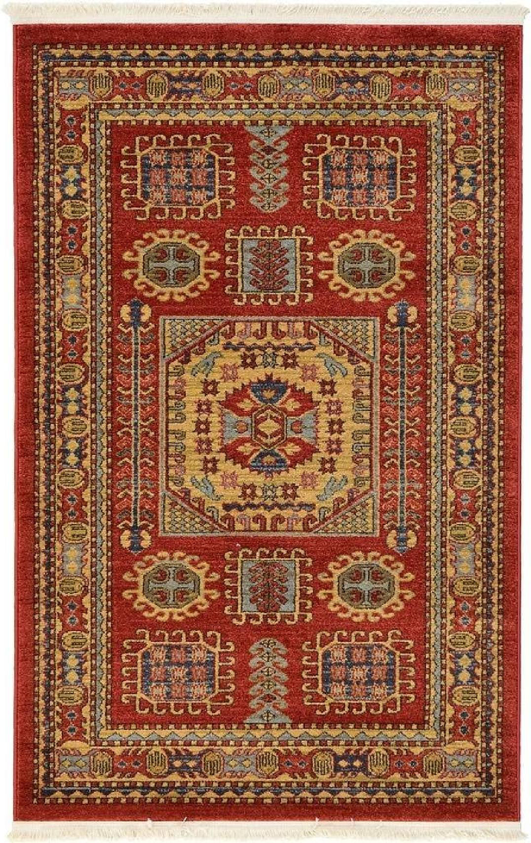 Bungalow Rose Collection Traditional Geometric Classic Area Rug-Red/Tan ...