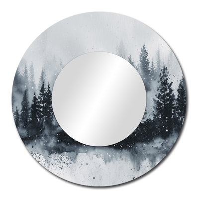 Misty Winter Forest - Miroir décoratif rond rustique, impression métallique