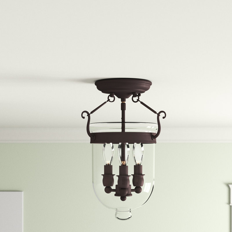 Plafonnier semi-encastré 3 lumières Husman, H 18 po x l 12 po x P 12 po, Nickel brossé