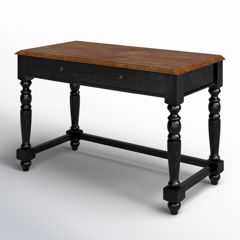 Bureau en bois massif Avarie avec prises intégrées, Noir antique