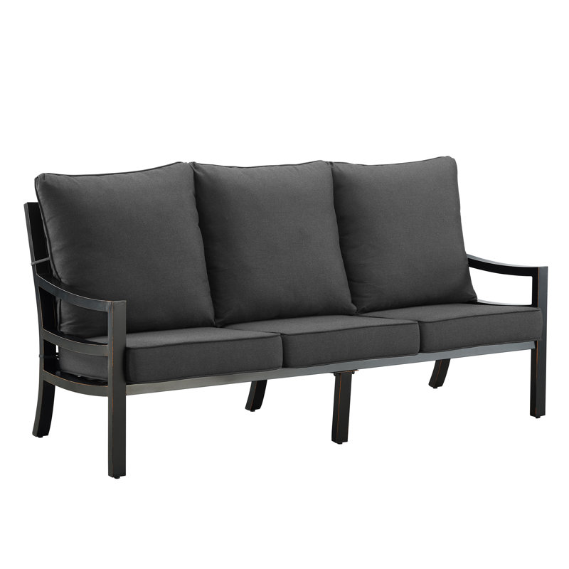 Rodesta 76.5'' Wide Straight Aluminum Patio Sofa with Cushions, Black