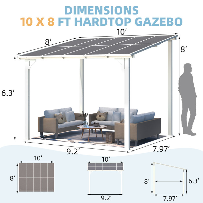Aluminum Pergola with Canopy, 10 ft x 8 ft, White