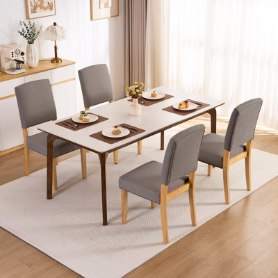 Chaise rembourrée avec pieds en bois massif, chaise d'appoint moderne en tissu avec siège rembourré et dossier de soutien pour la cuisine et la salle à manger