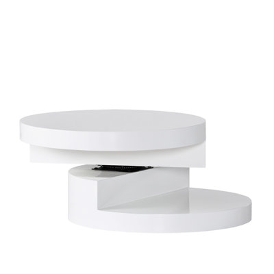 Small Rotatable Desk Coffee Table, Modern Style With Storage, White Glossy, 24.07X24.07X12.91 Inches Table Hidden Storage Functionality, , Gloss, 23.62X23.62X12.99 In
