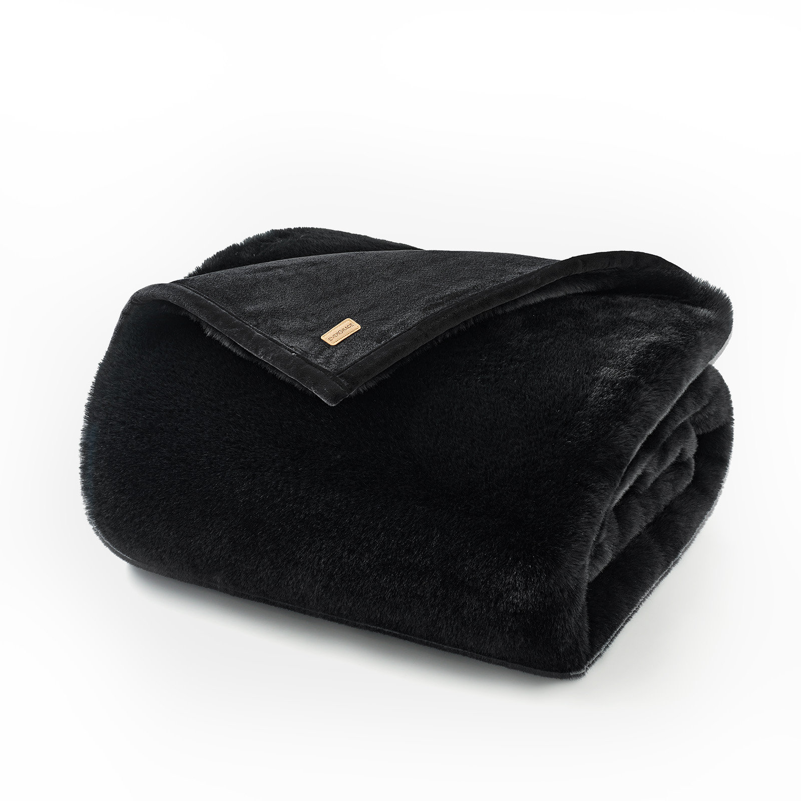 Luxury Soft Faux Chinchilla Fur Throw Blanket 1220GSM, 80" L x 60" W, Black Noir Mink