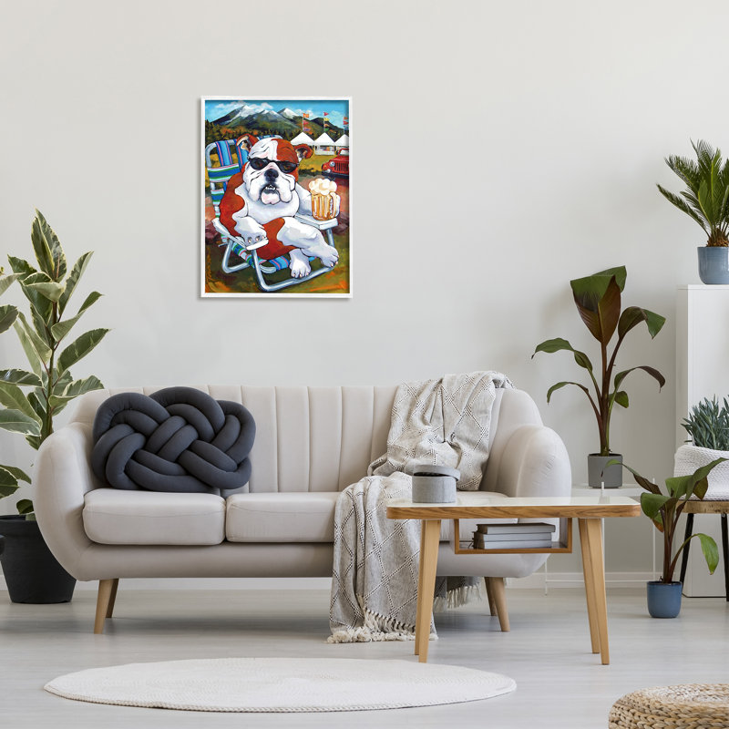 Bulldog buvant de la bière, scène de fête pour chien, Giclée encadrée blanc bord de mer, H 30 po x l 24 po x P 1,5 po