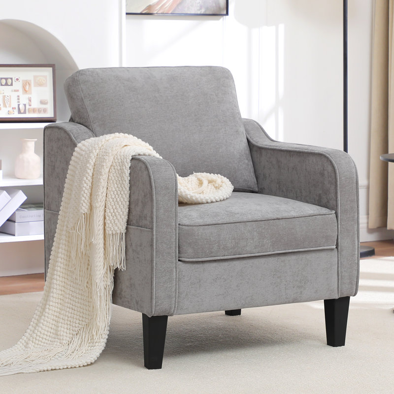 Mid-Century Accent Chairs Featuring Removable Cushions, Light Gray