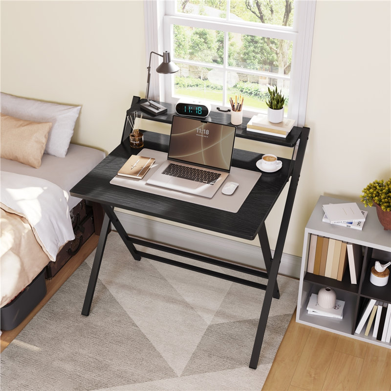 2-Tier Foldable Computer Desk, Black, 90cm. H x 86.5cm. W x 60.5cm. D