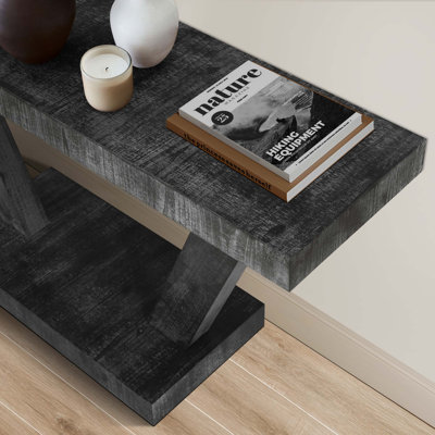 60"Long Distressed  2-Tier Wooden Console Table