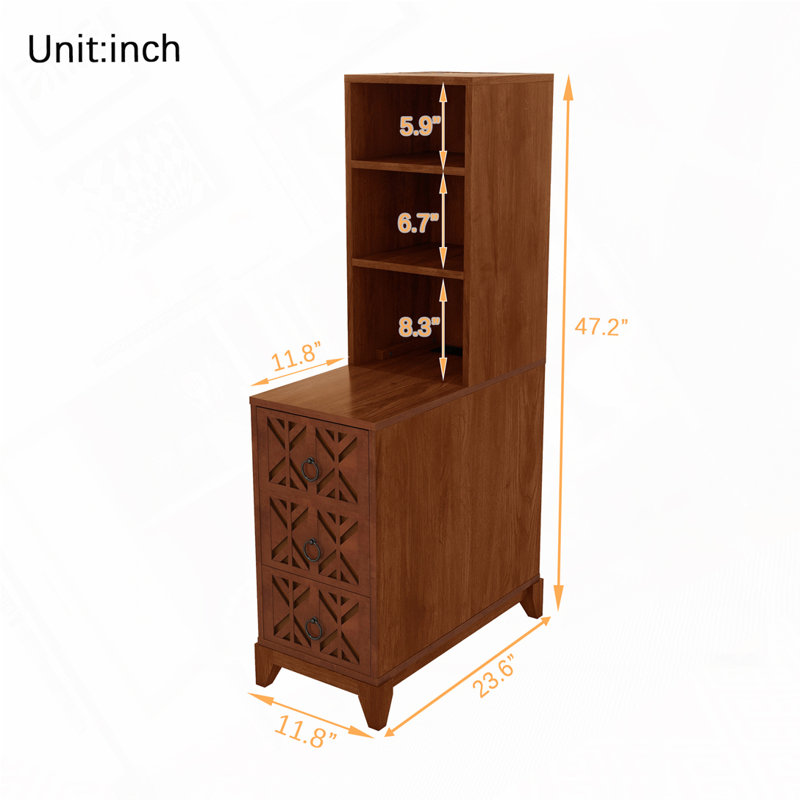 End Table with 3 Drawers, Corner Table with 2 Open Shelves, Tall Side Table for Bedroom and Corner, Natural