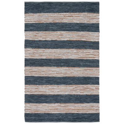 Tapis en cuir tissé à la main / à rayures en jute gris foncé / brun Gered