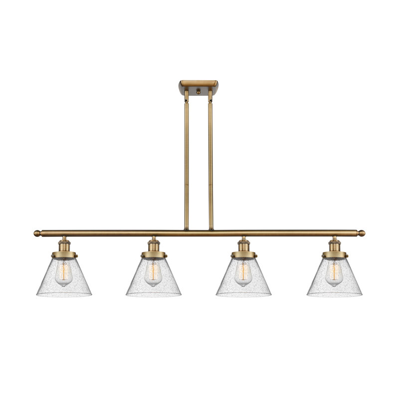 Luminaire pour îlot 4 lumières Cone, DEL, Grainé, Laiton brossé