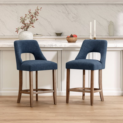 Mid Century Modern Bar Stools Set of 2, Upholstered Counter Height with Wood Legs