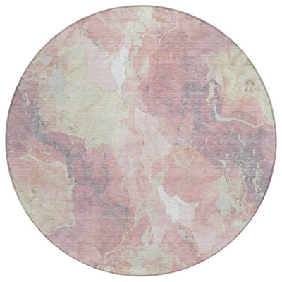 Machine Washable Indoor/Outdoor Xhevrie Pink Rug