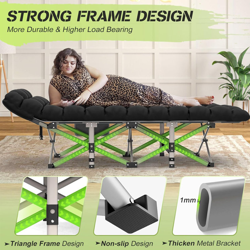 Portable Folding Heavy Duty Camping Cots Sleeping Cot with Carry Bag and 3" Mattress 900 LBS, Black