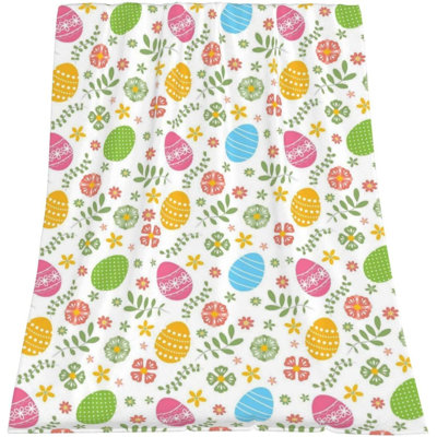 Easter Throw Blanket Colorful Easter Egg Flower Leaves Throws Blankets Cute Luxury Plush Soft Warm Flannel Home Spring Decor for Bed Sofa Couch Gifts for Adults 30x40 in