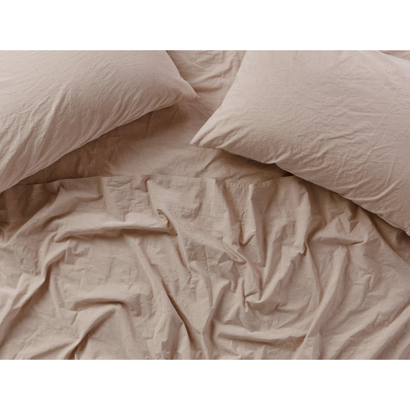 Taie d'oreiller en percale biologique froissé, Taie d'oreiller standard / grand lit, Chambray noisette