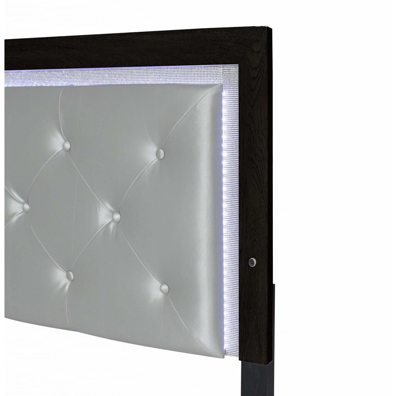 Lit à panneau moderne 1pc avec éclairage de tête de lit (seulement lit), Noir/gris, Grand