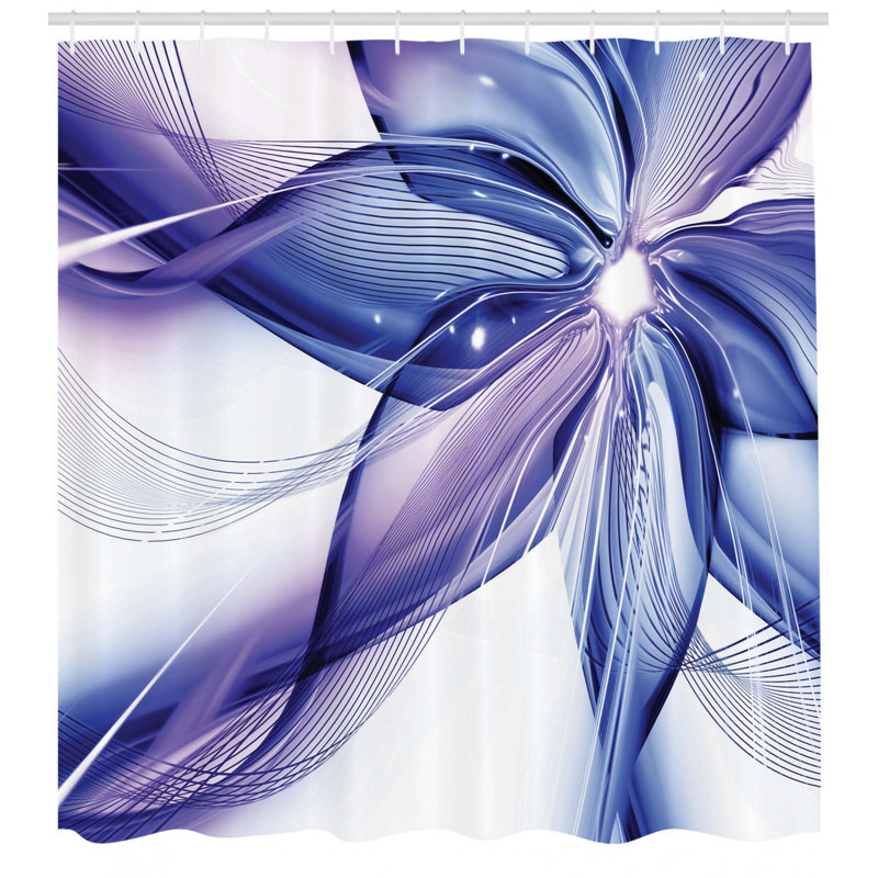 Rideau de douche simple géométrique fleurs Aaliyah, H 70 po x l 69 po, Lilas / bleu foncé