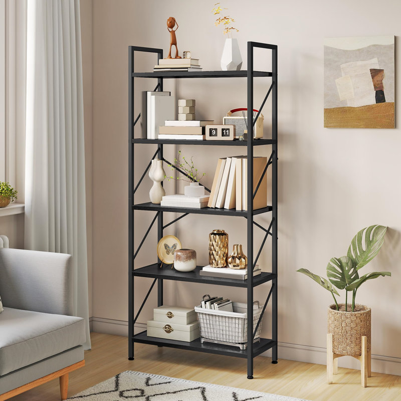 158cm H x 60cm W Metal Etagere Bookcase, Black