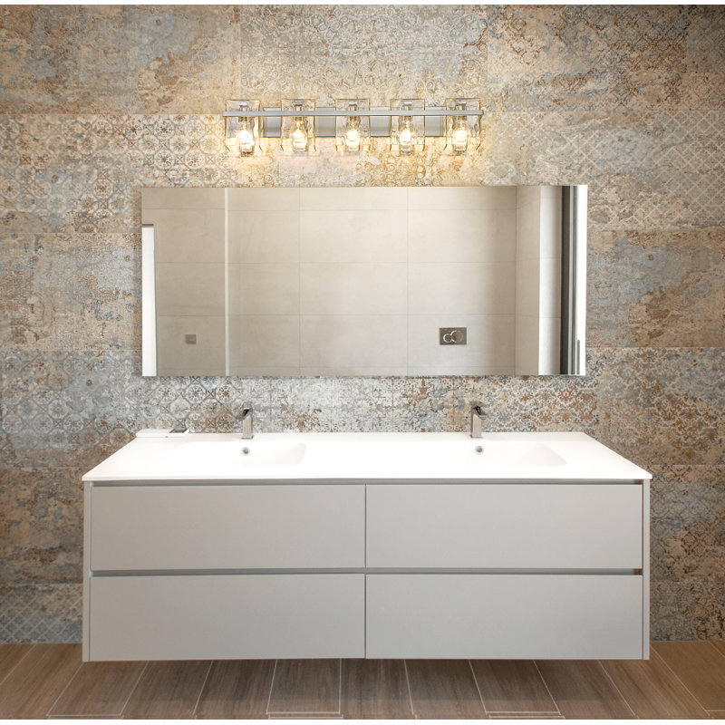 Éclairage pour meuble-lavabo Arene, 7.75"H x 36.25"W x 5.5"D, Nickel brossé, 5 Lights