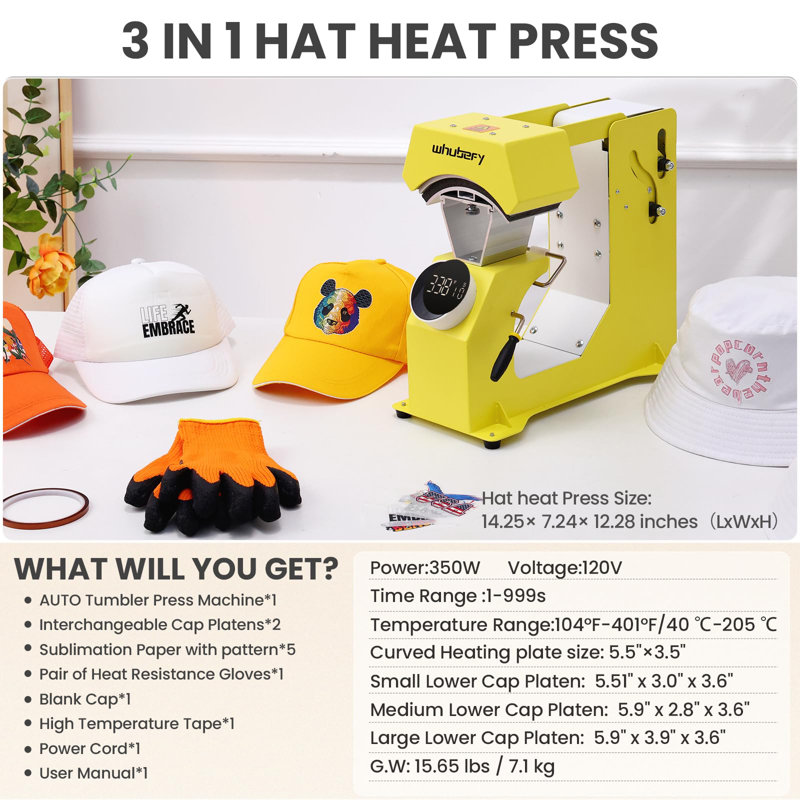 Presse à chapeau 3 en 1, Jaune
