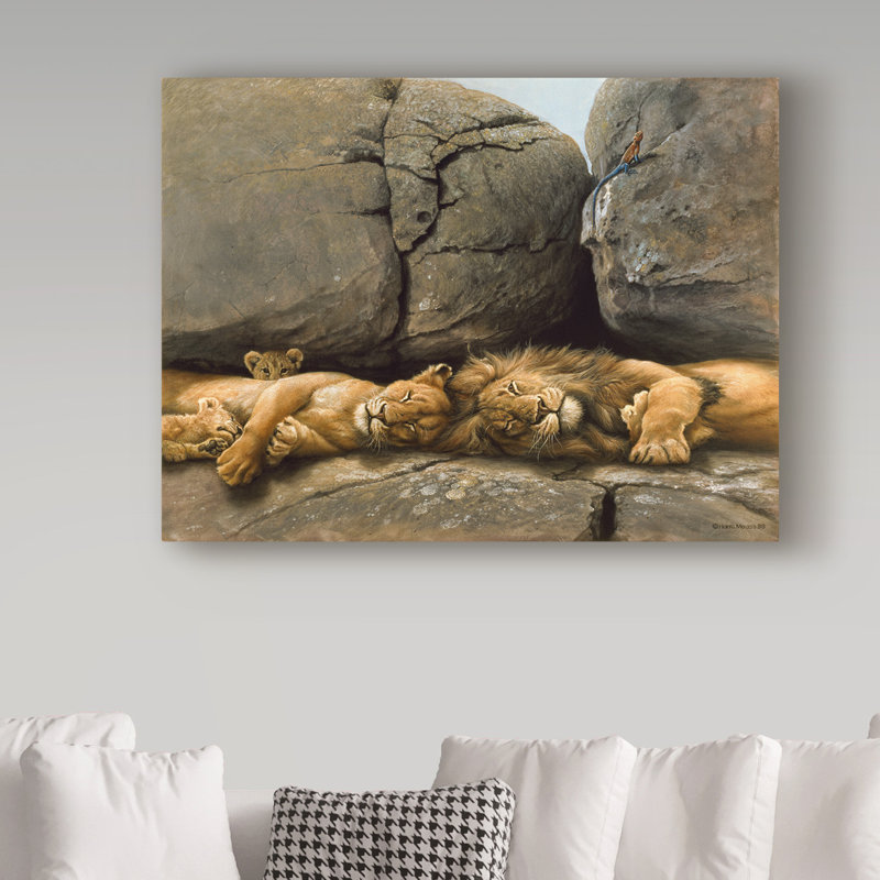 Yand «Two Lions Head To Head», reproduction de peinture acrylique sur toile tendue, H 18 po x l 24 po x P 2 po