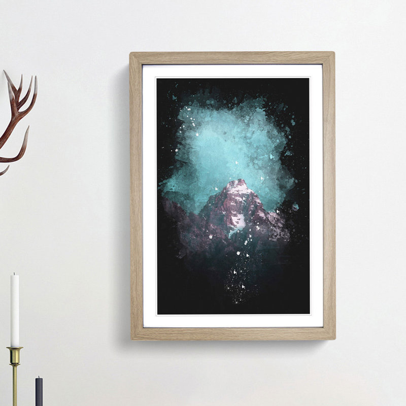 Mountain Peak in Wyoming - Picture Frame Graphic Art Print, 45cm H x 33cm W x 2cm D, Oak Framed