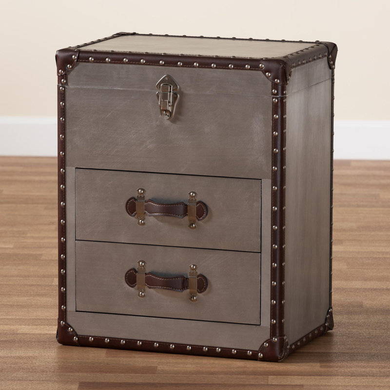 Jimalee Baxton Studio Laura Vintage Canvas 2-Drawer End Table Trunk