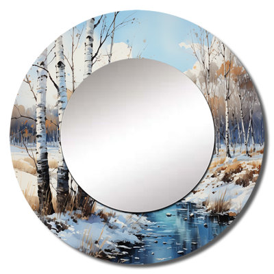 Birch Woods Winter Whispers IV  Tree Birch Round Mirror Wall Decor