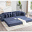 Vidéo disponible Canapé modulaire en velours côtelé de 108,68 po avec repose-pieds mobile amélioré, pochettes porte-revues et siège confortable bleu modulaire large, tabouret de pieds pouvant se transformer en lit