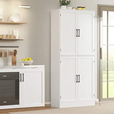71" Farmhouse Pantry Cabinet, Tall Storage Cabinet With 4 Doors And Adjustable Shelves, Freestanding Pantry For Dining Room, Kitchen, And Living Room, by Ebern Designs