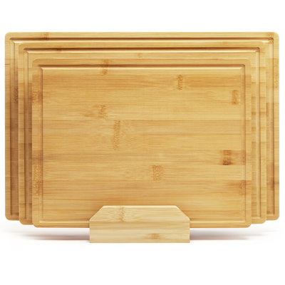 Select Wooden Cutting Board Set with Holder –Service Board  3-Piece Wooden Chopping Boards for Kitchen, Deep Juice Grooves,, Ideal for Meat, Vegetables, Fruit & Cold cuts platter Cheese board
