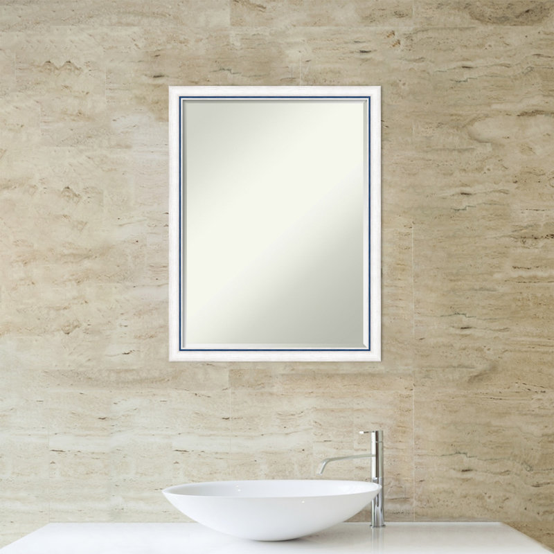 Yusra Solid Wood Rectangle Wall Mirror, 26.25" x 20.25", White Blue