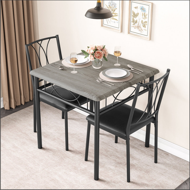 3 Pcs Dining Table Set For 2 For Apartment, Compact Kitchen Table Set With 2 Wooden Chairs, Farmhouse Bistro Table Set Breakfast Nook Table Set For Small Spaces, Dining Room