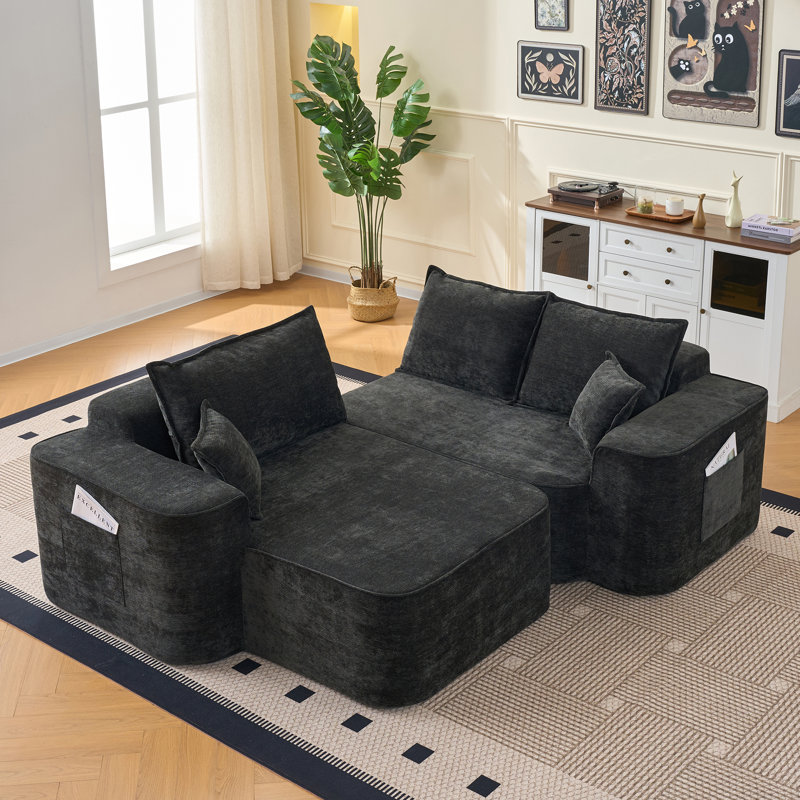 Canapés modulaires confortables en chenille noire, conception modulaire spacieuse pour les salons modernes