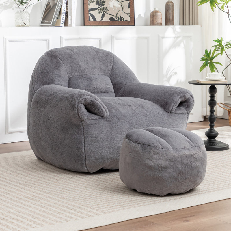 Bean Bag Chair, Dark Gray Faux Fur