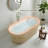 63" Solid-surface Freestanding Tub — Matte White Interior Wood-tone Exterior With Recessed Dimple Texture