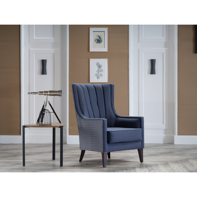 Fauteuil à oreilles de 29,5 po de large Palmer, Mélange de polyester bleu