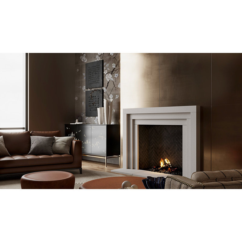 Cadre de cheminée en pierre Portland, Beige, H 52,3 po x l 75 po x P 4,1 po