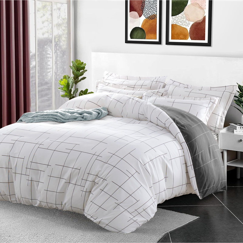 Microfiber Duvet Cover Set with Pillowcases, Kingsize Duvet Cover Set + 2 Pillowcases, Tile Patren, 3