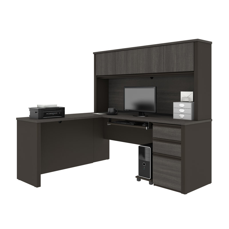 Operle L-Shaped Executive Desk, Bark Gray/Slate