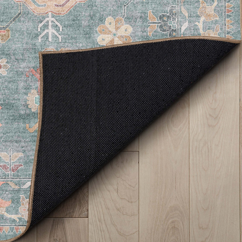Tapis bleu médaillon Bungalow Rose Aylena, Rectangle 6 pi x 9 pi