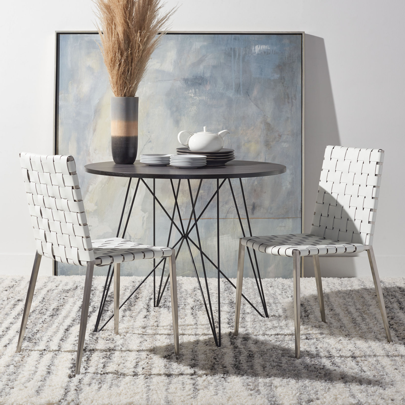 Brett Genuine Leather Dining Armchair, White, White