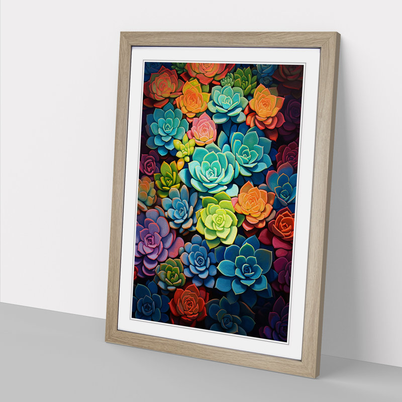Succulent Modern - Single Picture Frame Print on Wood, Oak, 64cm H x 46cm W x 2cm D