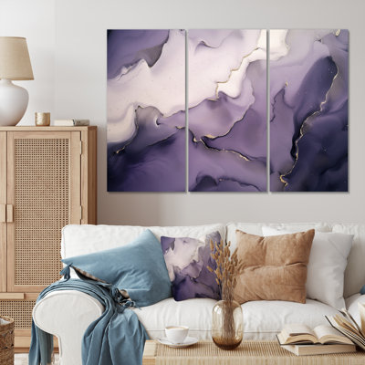 " Purple And Grey Marble Ink Clouds XI " 3 - Pieces